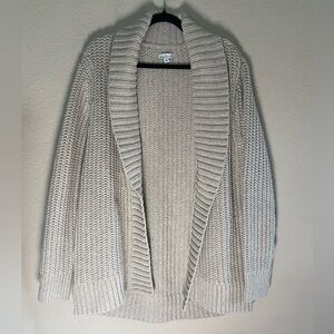 LL Bean Signature Womens Open Front Cardigan Sweater Sz M Cream Thick Wool Knit